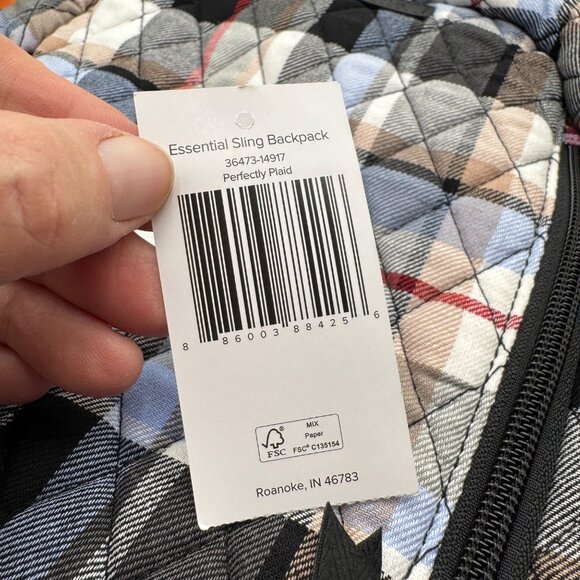 Vera Bradley Essential Sling Backpack Perfectly Plaid Pattern ~ Fall NWOT tan b - Picture 9 of 11